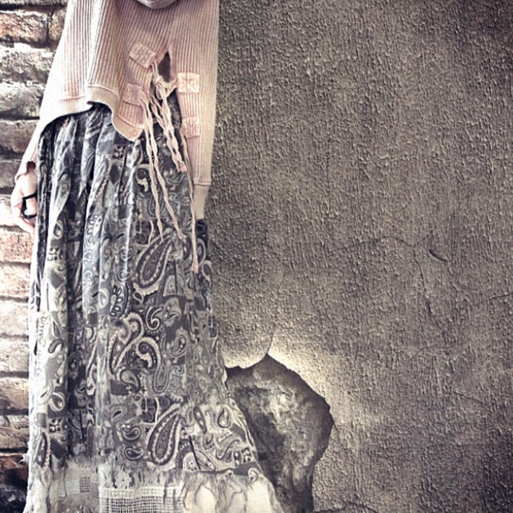 Boho Paisley Midi Skirt in Grey